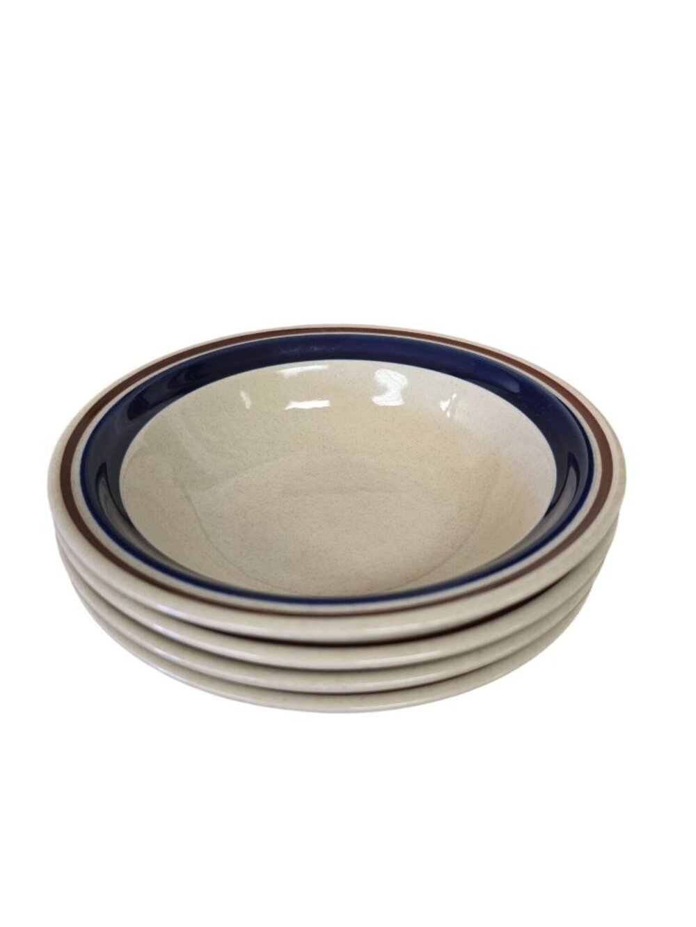 Contemporary Chateau Hand Painted Stoneware Bowls Cobalt Blue Brown Rim Set 4